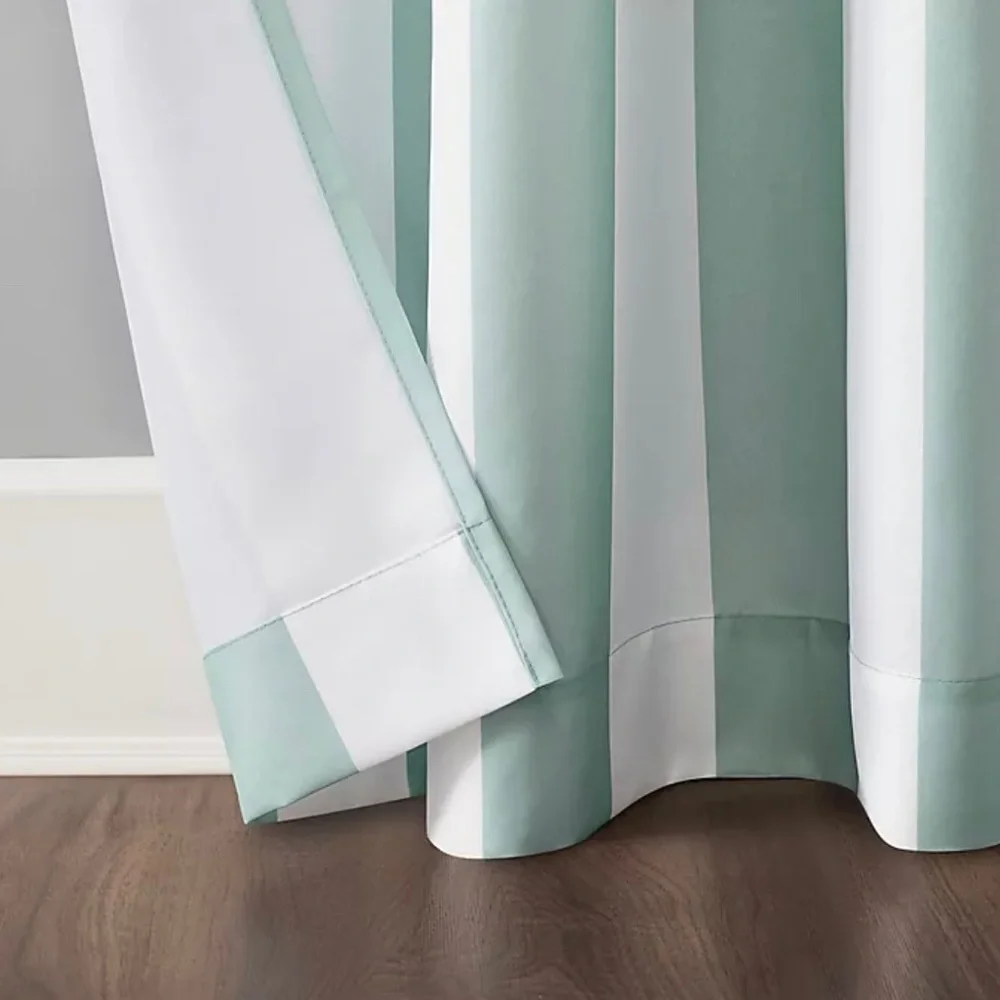 X2 Sun Zero Soft Teal Stripe 95” Indoor/Outdoor Curtain Panel NWT $54.99 each